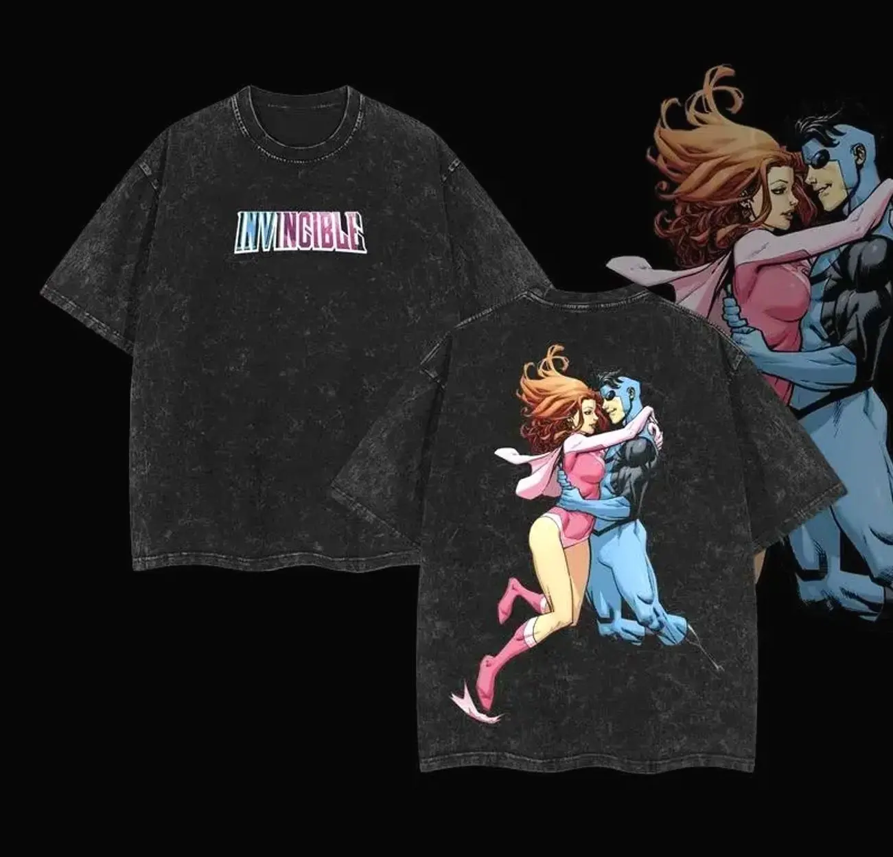 Atom Eve x Mark - Invincible War Washed Tshirt Comics Wash T-Shirt TV Show Comics Washed T-shirt Cotton invincible shirt invincible merch Menswear Top 3X2