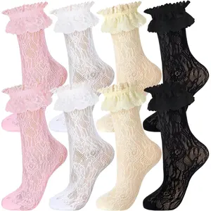 Women's Lace Ruffle Frilly Ankle Socks (4 Pairs)