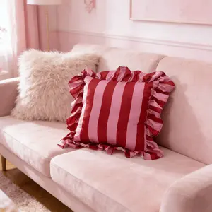 Sweet Striped Ruffle Pillow with Filling, Soft Comfortable Cushion, Home Decor Gift Choice, Durable Bedding Accessory