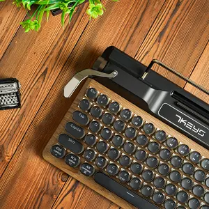 7KEYS Retro Typewriter Keyboard , Vintage Mechanical Bluetooth 5.0, Wooden Punk Round Keys, Ergonomic Leather Wrist Rest, RGB Light Control, Compatible with PC Laptop Mac iPad