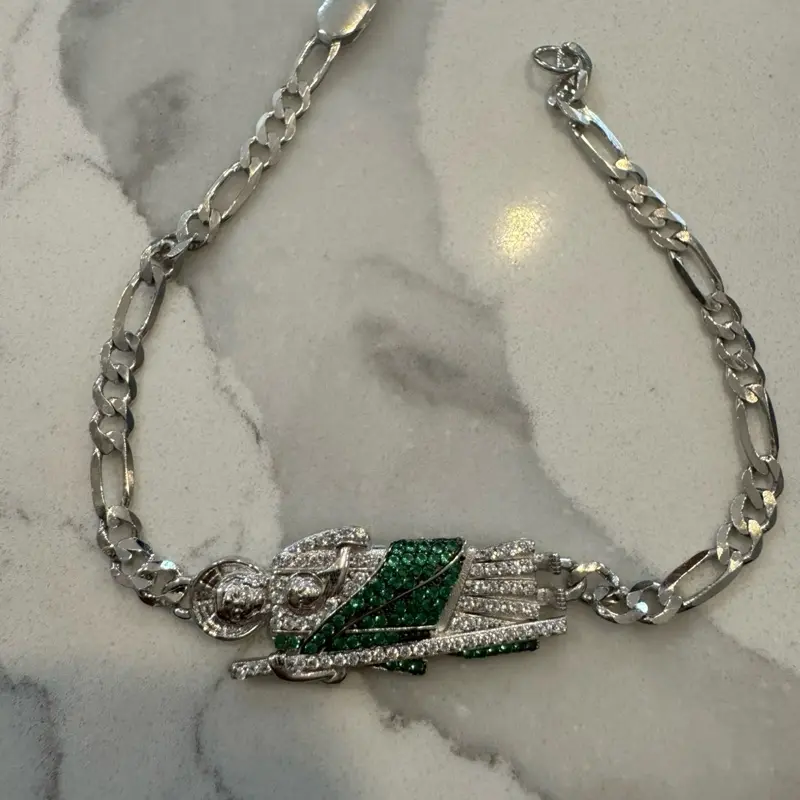 Solid 925 Silver San Judas Tadeo CZ Bracelet Figaro Italian Plata Esclava Religious 7.5 For Her sku2