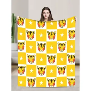 Tiger Star Yellow White Chess Board Soft Flannel Throw Blanket Cozy Plush Fuzzy Fleece Blanket For Sofa Bed Couch Camping Travel All Season Gift