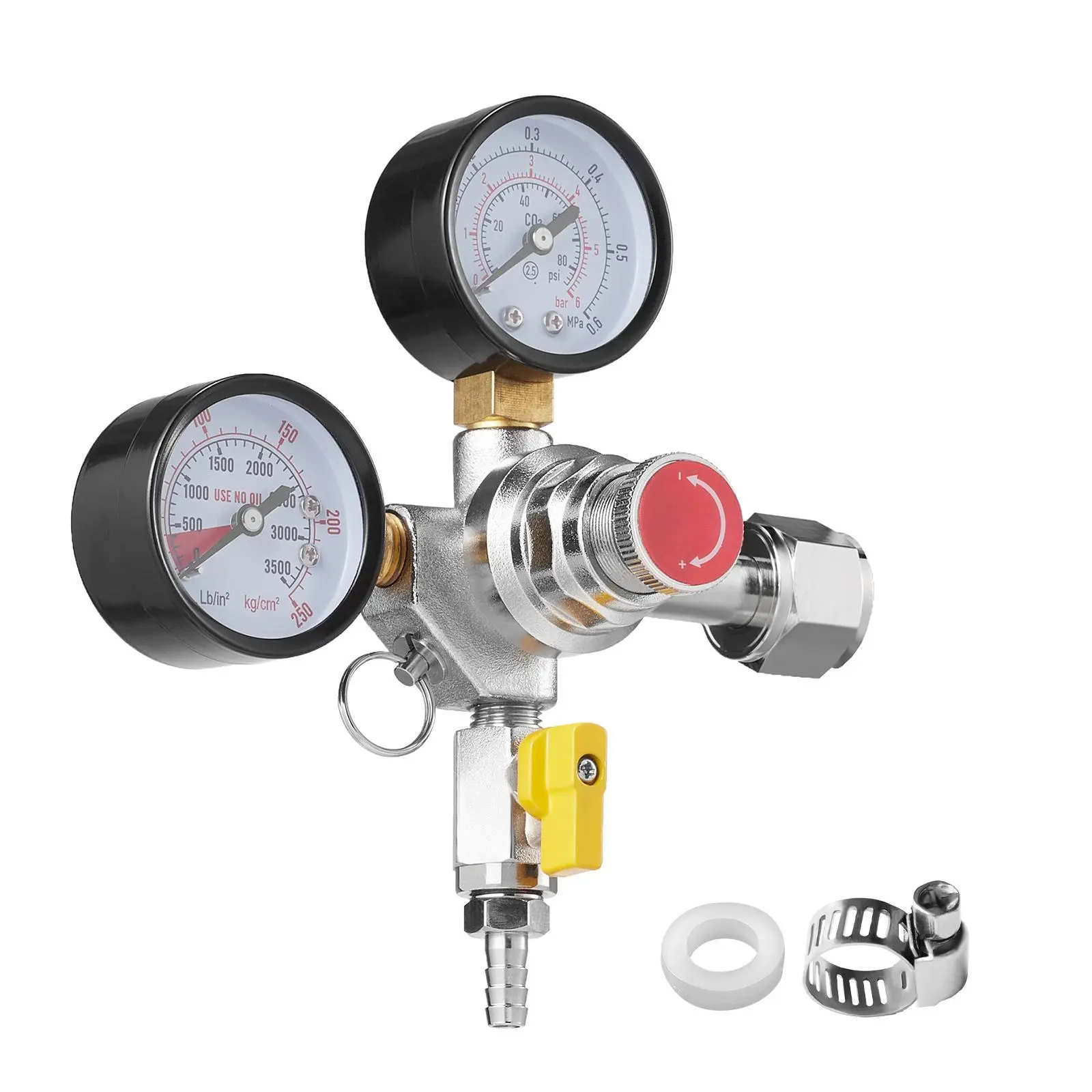 【summerfinds】VEVOR Double Gauge Regulator, CO2 Regulator Gauge with 0-60PSI, Heavy Duty CO2 Gauge Gas System, Draft Beer Regulator with Check Valve, Adjustable Pressure Regulator for Draft Beer Homebrew, CGA320