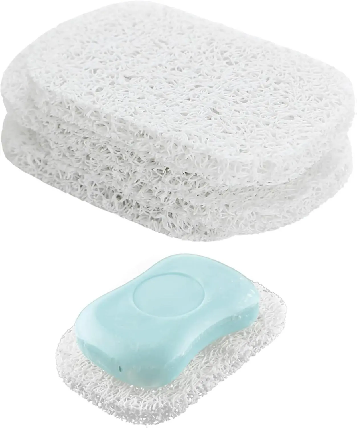 4-Pack PVC White Soap Saver Holder for Bar Soap - Self-Draining, Porous, Non-BPA, Non-Slip, Durable Lift Pad for Shower & Bathroom, 2.9" x 4.5" Size with Air Circulation