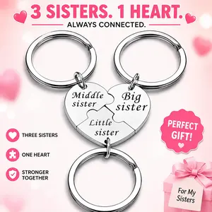 3PCS Sister Keychain Sister Gifts from Sisters Birthday Gifts from Sisters in Law Wedding Big Sisterr Gift for Girls Little Sisterr Matching Keychain Sibling Mothers Day Presents Christmas Adjustable Heart Rate Couples Bracelet Set
