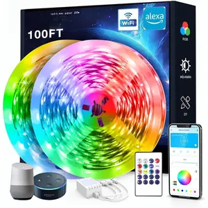100 ft  WiFi Led Lights, Led Strip Lights Work with Alexa and  Assistant, App Voice Remote Control  Sync Color Changing RGB Strip Lighting for Bedroom Room Decor, 50 ft *2