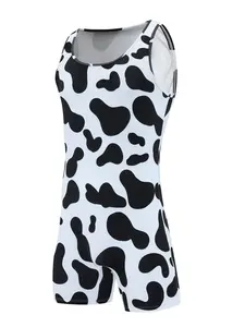 Cow Print MCE Singlet  Stretchy Form Fitting Sleeveless bodyuit- Casual Everyday Wear