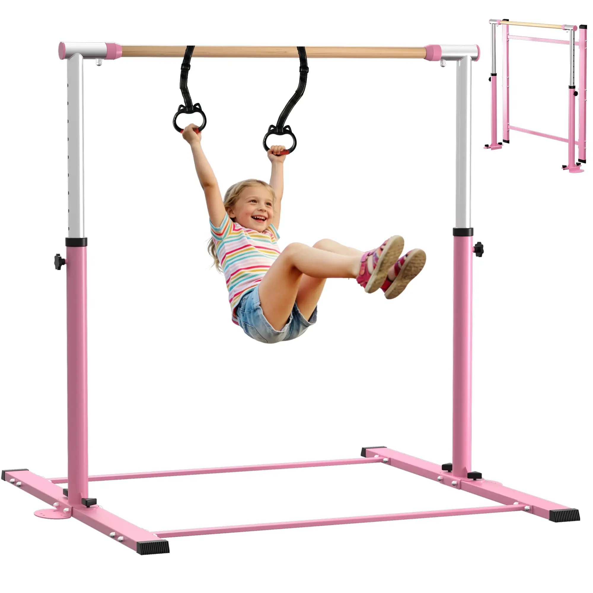 Gymnastic Kip Bar,Horizontal Bar for Kids Girls Junior,3' to 5' Adjustable Height,Home Gym Equipment,Ideal for Indoor and Home Training,300lbs Weight Capacity