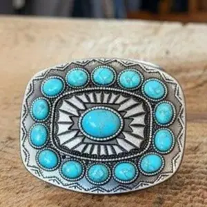 Square Southwest Turquoise Stone Belt Buckle – Silver Western Buckle