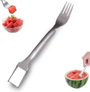 Watermelon Fork Slicer Cutter, Stainless Steel 2-in-1, Portable Watermelon Fork Watermelon Cutter Slicer Tool Fruit Forks Slicer for Home Party Camping Kitchen Gadget