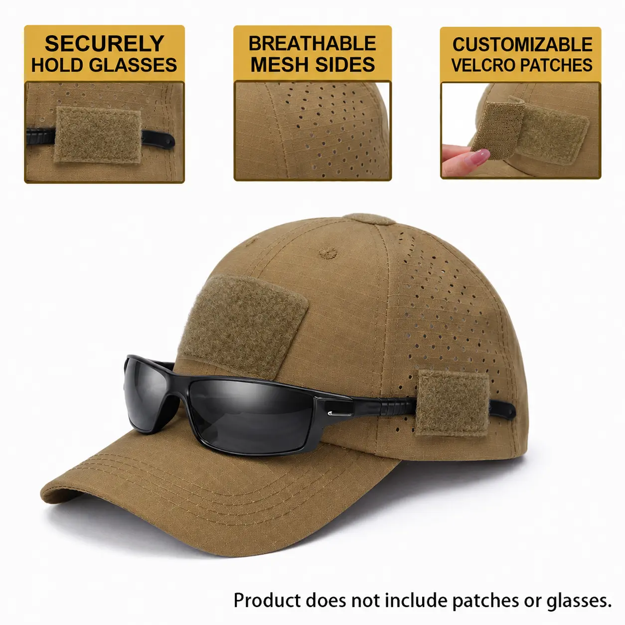 [SummerVibes] Men's Tactical Trucker Hat - Breathable Mesh Sports Hat, Coyote Brown, Adjustable Lightweight Outdoor Training Visor with Patch Area, Trucker Hats