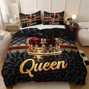 3-piece crown and letter print bedding set, including 1 quilt cover and 2 pillowcases. A great gift for friends. Suitable for single beds, double beds. Available in multiple sizes. Perfect for bedrooms, dormitories, guest rooms and hotel apartments.