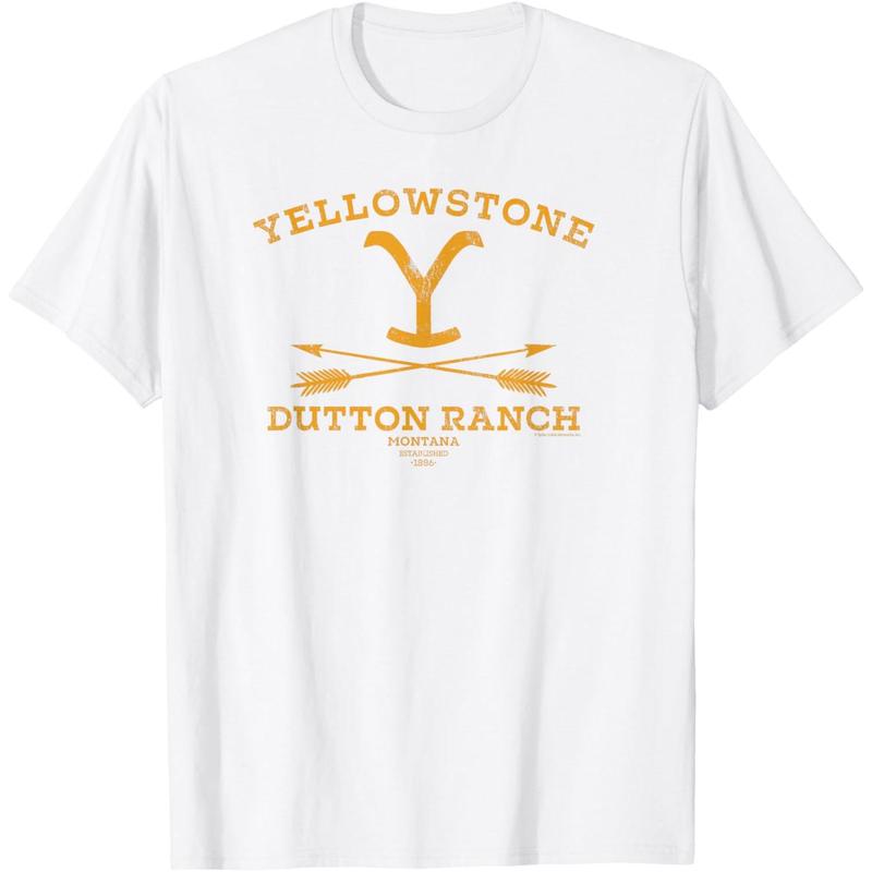 Y-Yellowstone Dutton Ranch Arrows T-Shirt Cotton Quality Printed Crew Neck T-Shirt Men Women Adult Style Christmas Gift Birthday Gift Black Top