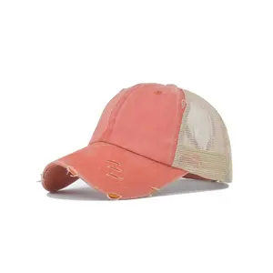 Women’s Adjustable Ponytail Hat |   Criss Cross Back High Pony Mesh Baseball Cap for Daily Looks Adjustable Snapback Cap