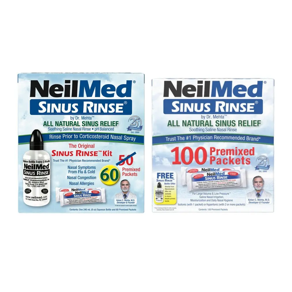 Sinus Rinse Kit &  Sinus Rinse Regular Premixed Packets 100ct