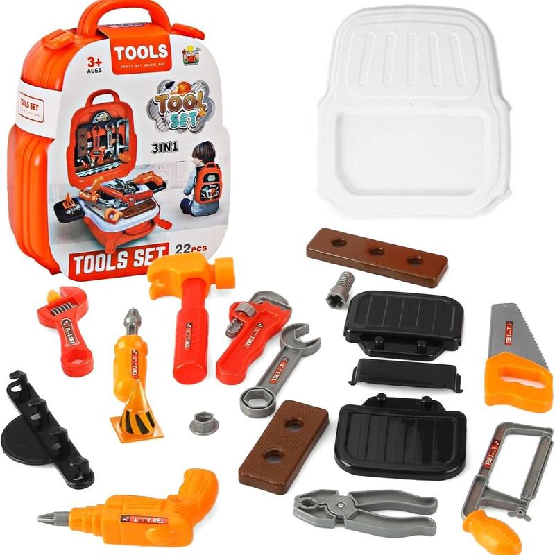 Mini Kids Repair Tool Set 22-Pcs with Electronic Drill & Tool Box Durable Building Toys for Toddlers Ages 3-8 Suitable Birthday Gift for Boys and Girls Multifunction Adventure-Ready Backpack Design
