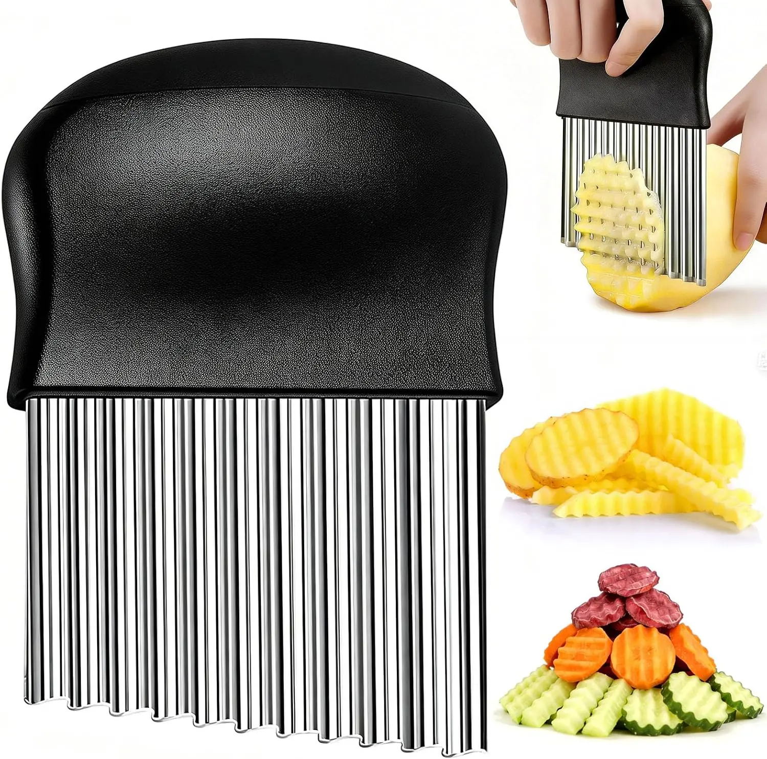 JAYVAR Crinkle Cutter, French Fry Cutter for Potatoes Stainless Steel Potato Carrot Chip Vegetable Crinkle Wavy Slicer