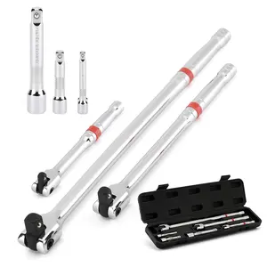 6PCS Breaker Bar Set, 1/4", 3/8" and 1/2" Drive, Heavy Duty, 6-inch, 10-inch, 15 inch Length with 180° Rotatable Head