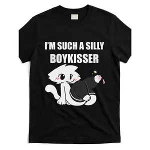 Monawear Silly Kisser Meme Femboy Pride LGBTQ+ Graphic T-Shirt - Black Unisex Cotton Tee with Playful Cat Design, Soft Breathable Fabric, Machine Washable, Casual Daily Wear & Gift for Family Friends, Round Neck Shirt, Comfortable Fit Shirt