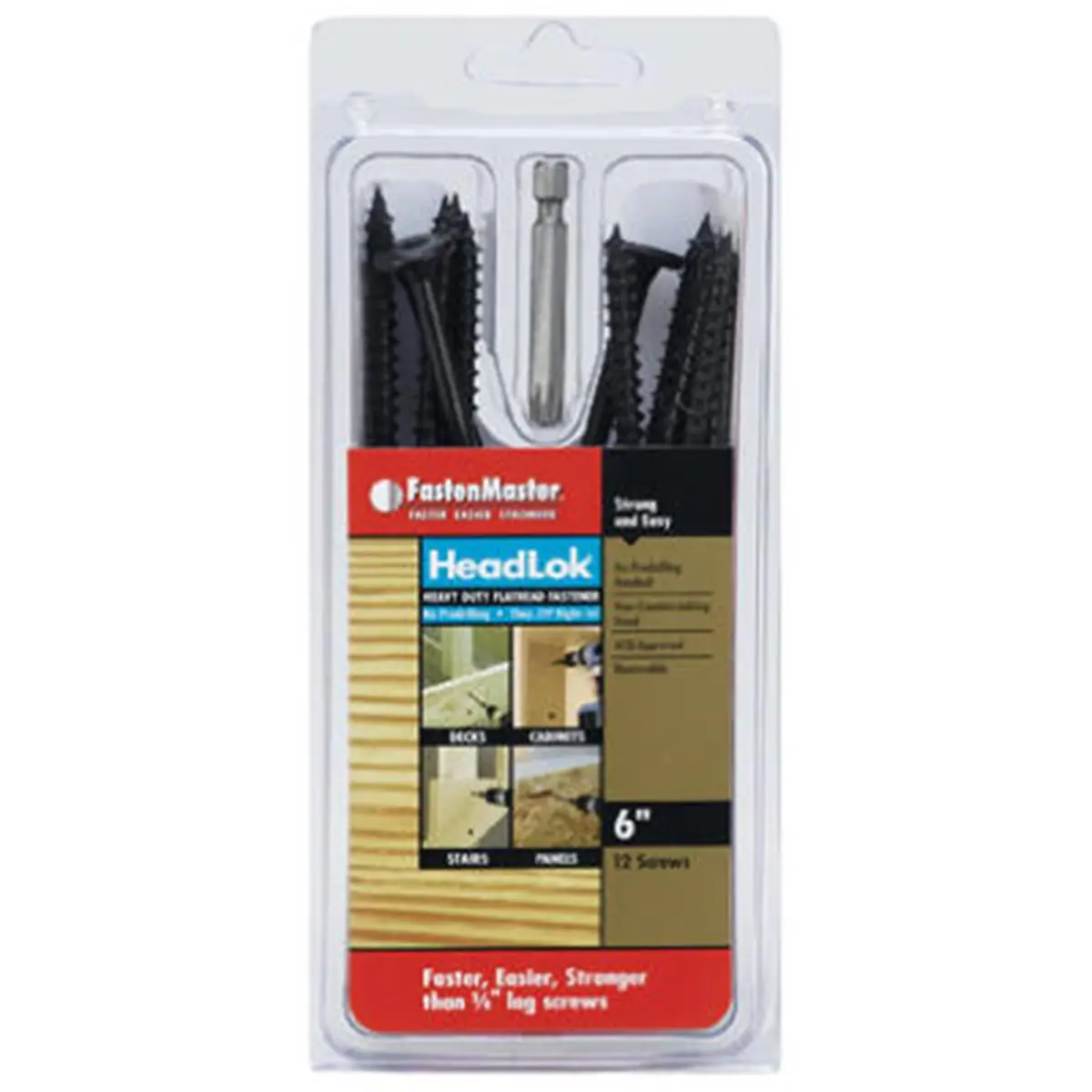 Fastenmaster Headlok 6 in. Wood Screws, 12-Pack, ACQ Approved with Patented Spider Drive and Removable Non-Countersinking Head, Removable Head, Fasten-Master, Patented Spider Drive System