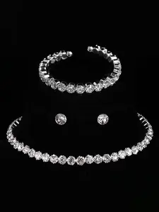 Luxurious Rhinestone Necklace Bracelet Earrings Set, High-End Party Banquet Accessories, Elegant Jewelry for Women, Fashionable Jewelry Set, Glamour Set