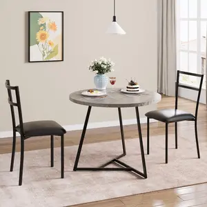 Dining Table Set for 2, Kitchen Table and Chairs for 2 with Upholstered Chairs, 3 Piece Dining Room Table Set, Round Kitchen Table Set for Small Space, Apartment, Studio, Rustic Gray