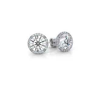 Javda Lab Diamond Round Halo Studs Earring with Push Back for Women 14K White Gold IGI Certified 3.31 Ctw.