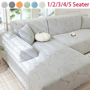 Full Coverage L-Shaped Sofa Cover, Leaf Pattern Elastic Sofa Protector, Anti-Slip Pet Scratch Resistant, 1/2/3/4/5 Seater, Sofa Couch Covers