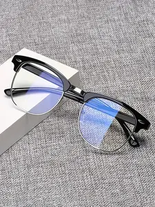 Unisex Half-Rim Casual Glasses, Anti-Blue Light Design, Metal Frame Material, All Season Wear, Fashionable & Functional Eyewear, Stylish Protective Glasses