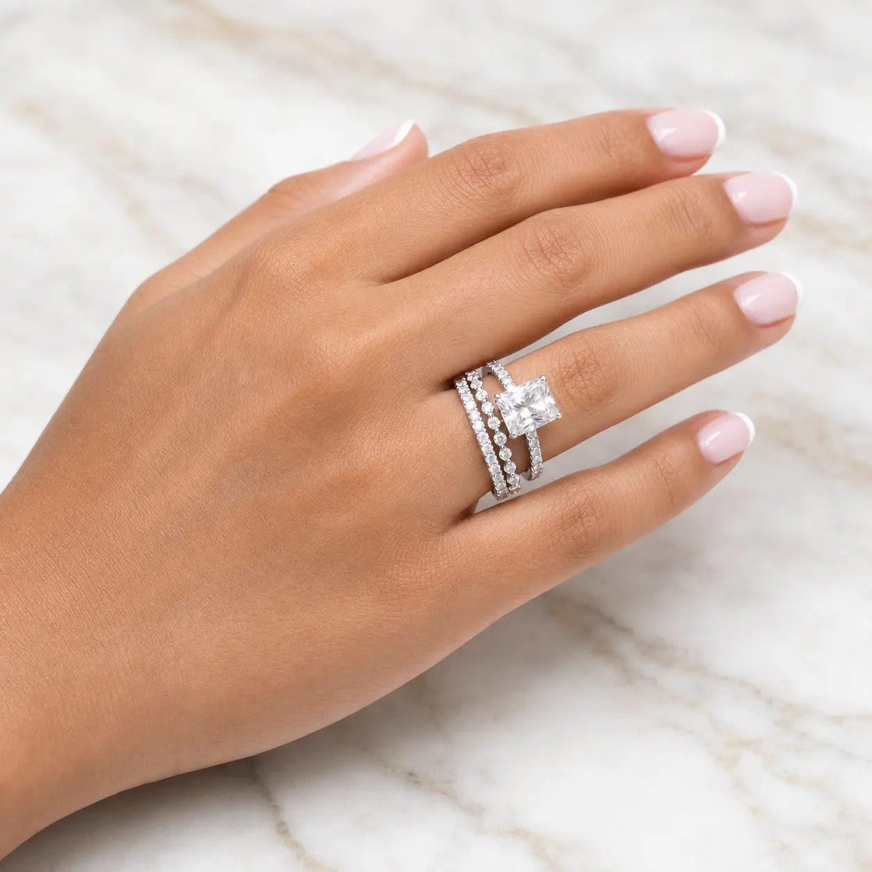 3-Piece Silver Radiant Cut Wedding Ring Set for Women, Square Crystal Zircon Bridal Ring Set, Sparkly Engagement & Promise Rings, Luxury Fashion Jewelry Gift for Her