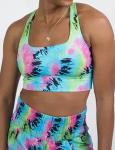 CVG Longline Bra Fluorescent Tie Dye Gym Bras Workout Bralette