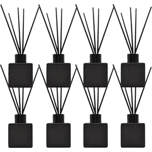 Perfume Reed Diffuser Bottle,Empty Square Essential Oil Bottles Glass Jar with Black Sticks for DIY  Replacement Diffuser Sets (50ml/1.7oz, Matte Black)