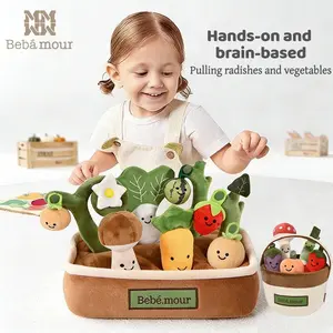【Bebamour】 Vegetable Pull & Play Plush Toy, Montessori Sensory Toy for Babies 0-12 Months, Soft Stuffed Carrot Set, Perfect Newborn Gift & Baby Shower Present