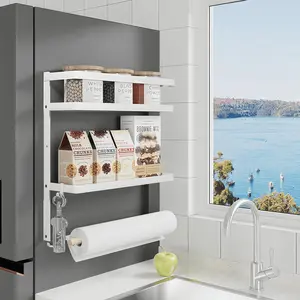 Magnetic Spice Rack for Refrigerator White Magnetic Paper Towel Holder for fridge Magnetic Shelf Magnetic Shelves Fridge Magnet Organizer Spice Rack Kitchen Organization Kitchen Storage
