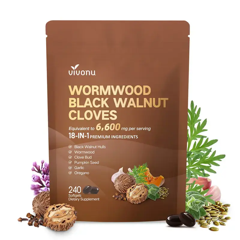 VIVONU Wormwood Black Walnut Cloves Capsules - Boost Metabolism & Enhance Energy | Contains Black Walnut, Garlic, Wormwood, and More | 240 Capsules (80-Day Supply)