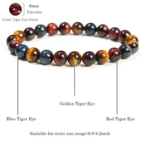 Multi-Color Tiger Eye Stretch Bracelet | 8mm Round Bead Elastic Jewelry – Grounding & Stylish Natural Healing Crystal Solstice Gemstone Anklet