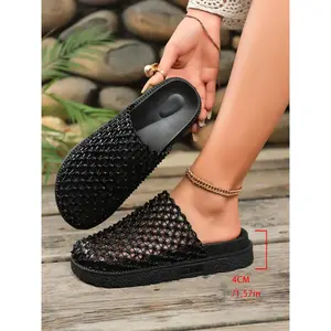 Women's Hollow Out Braided Thick Sole Sandals, Summer Breathable Mesh Slippers, Outdoor Beach Commute Lazy Shoes, Comfortable Footwear