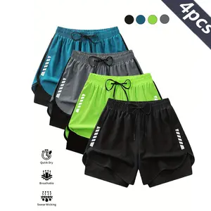 Men's Three-Inch Solid Color Quick-Dry Fitness Shorts Made Of 100% Polyester - Moisture-Wicking And Breathable - Simple Design Suitable For Outdoor Activities - Quick-Dry And Breathable Running Shorts - Four-Piece Set - Running Shorts