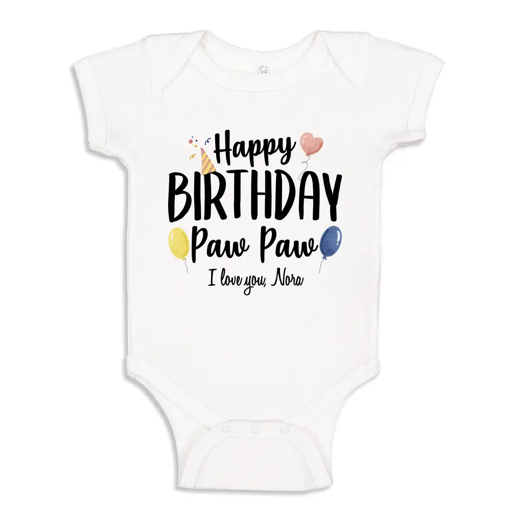 Happy Birthday Paw Paw Baby Bodysuit One Piece or Toddler T-Shirt Outfit Custom Personalized Name, Gift for Grandpa, Best Paw Paw, I Love Paw Paw, Birthday Gift