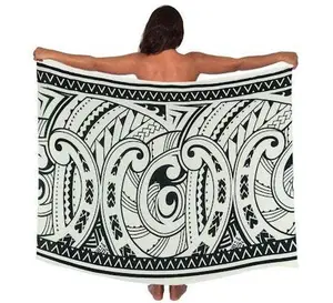 2 YARDS HAWAIIAN PRINT RAYON SARONG - Black/White Tribal
