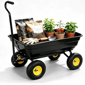Garden Dump Cart, 4 Cu Ft Tub, 600 lb Haul Capacity, Green/Black – Heavy-Duty Utility Wagon with Quick-Release Dumping & Pneumatic Tires for Yard, Landscaping and Gardening