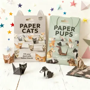 50 Pcs DIY Cat Dog Origami Set, Foldable 3D Cute Paper Craft Kit, Papercraft Figures, Handmade DIY Activity, Party Holiday Gift, Creative Christmas Present, Handicraft, Crafting Kit