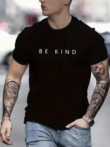 Men's Be Kind Graphic Tee - Crew Neck, Regular Fit, Durable Stretch, Ideal for Sports & Casual Wear