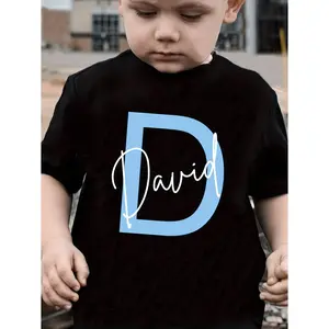 Customized Boys T Shirt Featuring Letter Print and Personalized Name