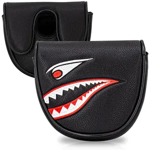 Df3 Golf Putter Head Cover with Cheese Crown Pattern, Magnetic Closure PU Shell, Fluffy Lining & Shark Cartoon Design, Club Head for Df3 Model