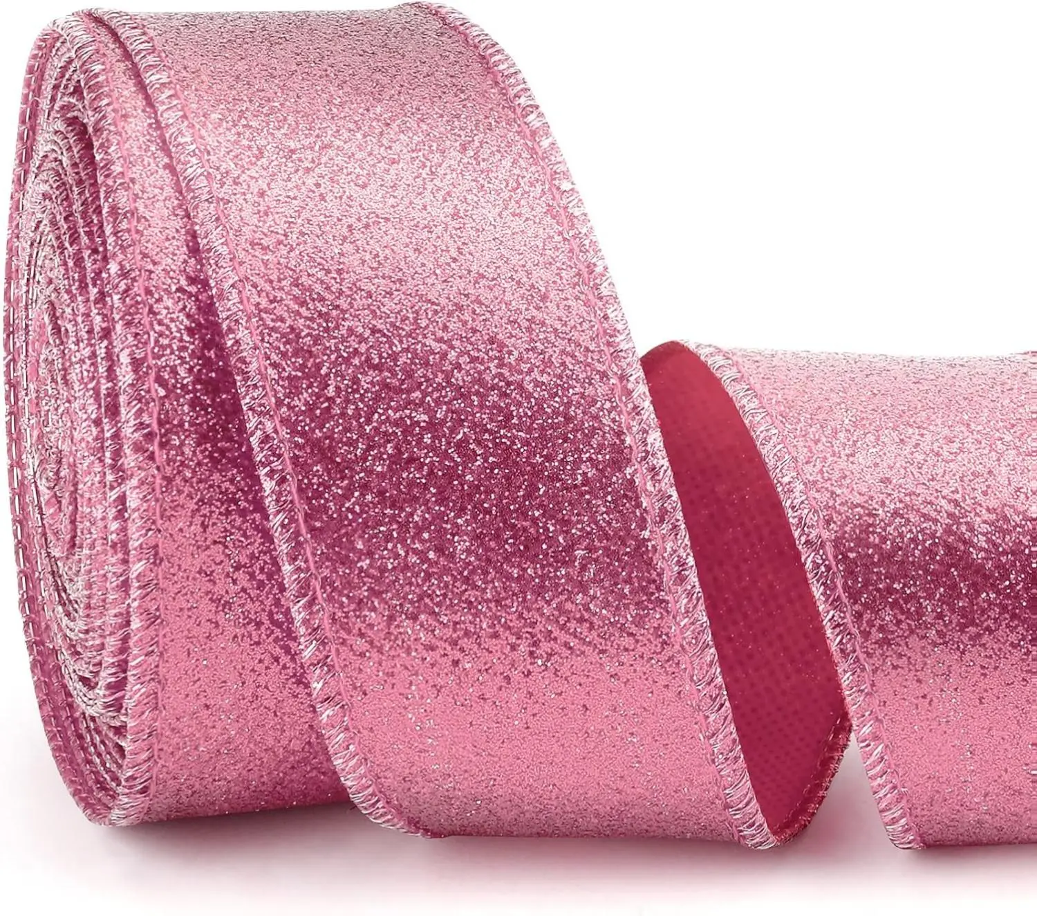 Pink Glitter Ribbon Pink Ribbon for Christmas Tree, 1 1/2 Inch 10 Yards Sparkly Wire for Gift Wrapping Sparkly Ribbons Glitter Fabric Christmas Decorations Birthday Party Decor Wedding