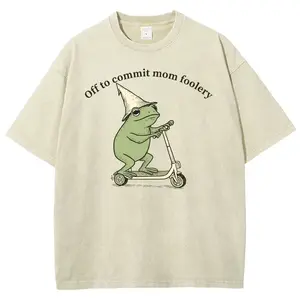 Off To Commit Mom Foolery Frog Scooter Mother's Day Gifts For Mom, Soft Washed Cotton T-Shirt, Casual Comfort Tee, Blessed Mama Graphic Tops, Mommy Birthday Gift, Lightweight Everyday Wear, Stylish Mom Apparel