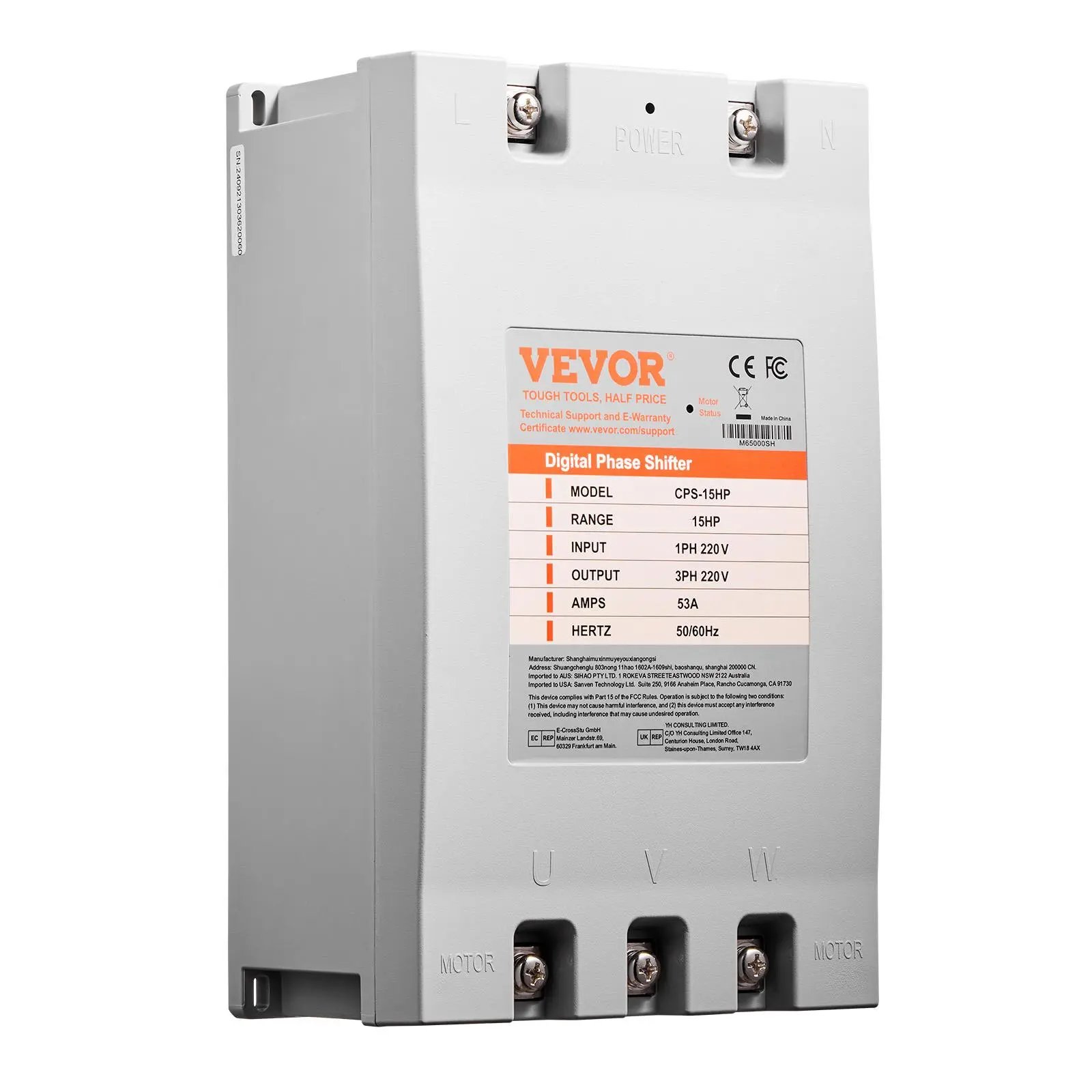 【summerfinds】VEVOR 3 Phase Converter - 15HP 53A 220V Single Phase to 3 Phase Converter, 220V Input/Output, Digital Phase Shifter for Residential & Light Commercial Use (One Converter for One Motor Only)