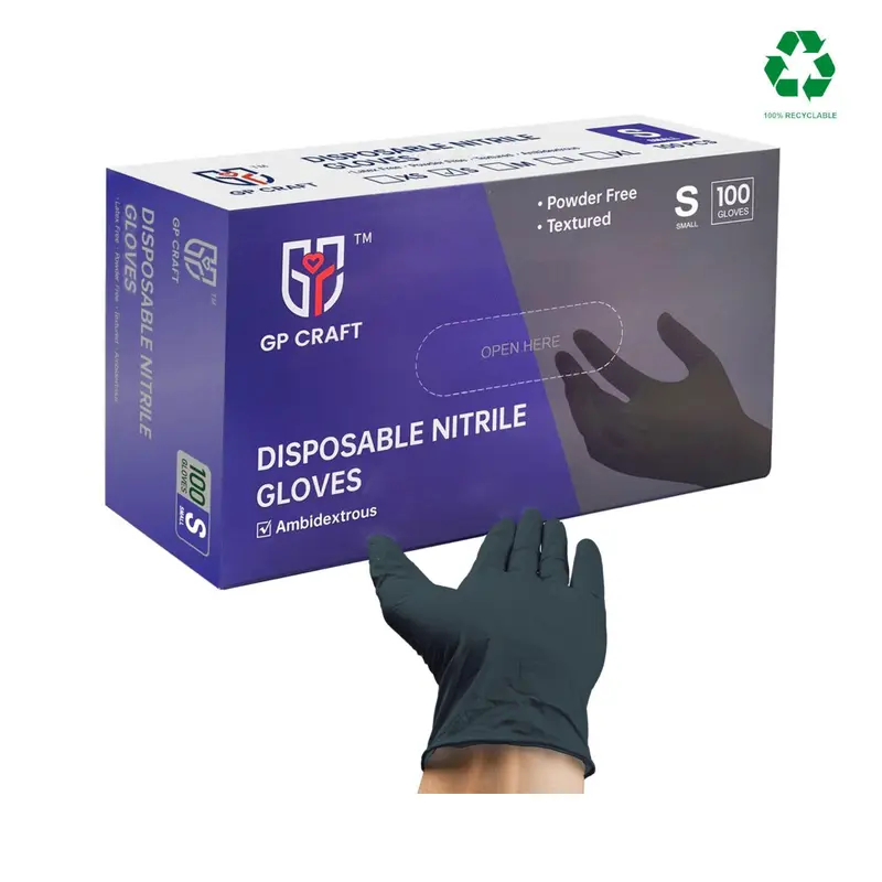 GP Craft  Black Nitrile durable disposable  gloves, 5.5mil, powder free and latex-free, elastic, wear resistant, clean and waterproof Hand Thick Cleaning