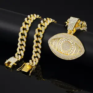 American-Style Big-Eye Necklace, Alloy With Diamonds, Hip-Hop Street Dance Rap Jewelry